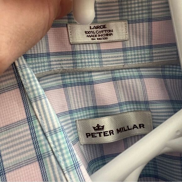 Peter Millar Men's Long Sleeve Button Down Shirt Size Large Pink Blue Cotton - Picture 3 of 4